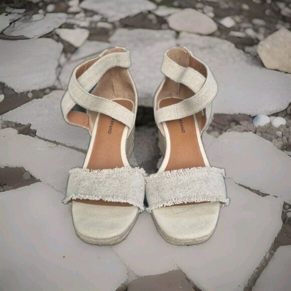 Lucky Brand Mindra Canvas Espadrille Platform Wedge Sandals Women's Size 6.5 - Picture 1 of 6
